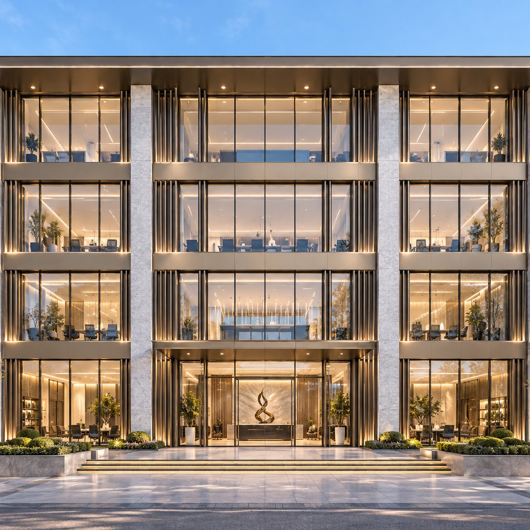 Front view of the Çelik İnşaat Management Building in Suadiye, Kadıköy (rendering)