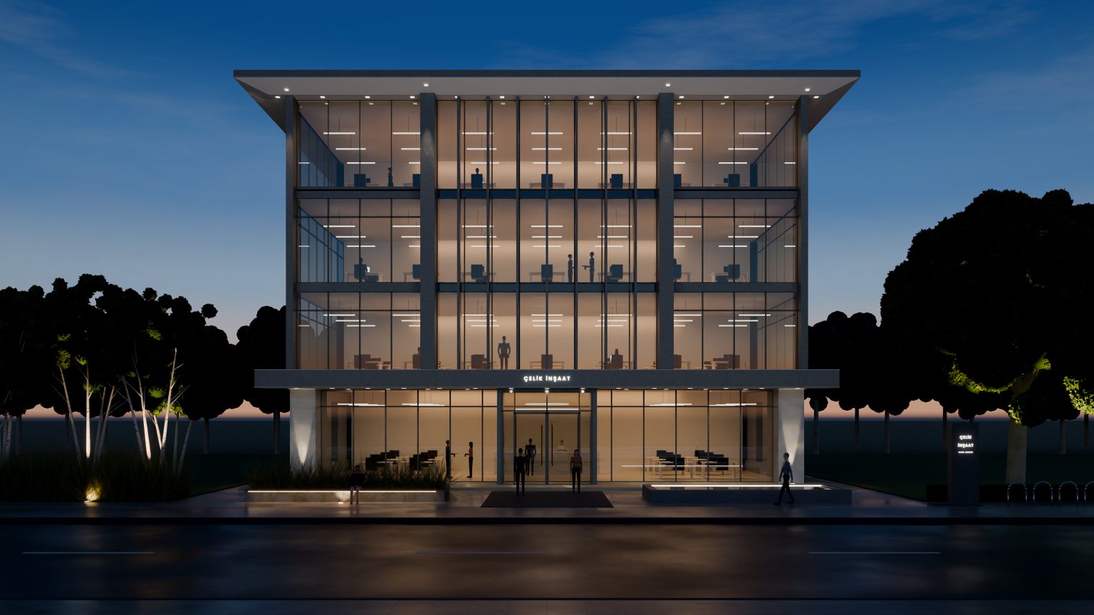 Çelik İnşaat Management Building – Rendering · Night