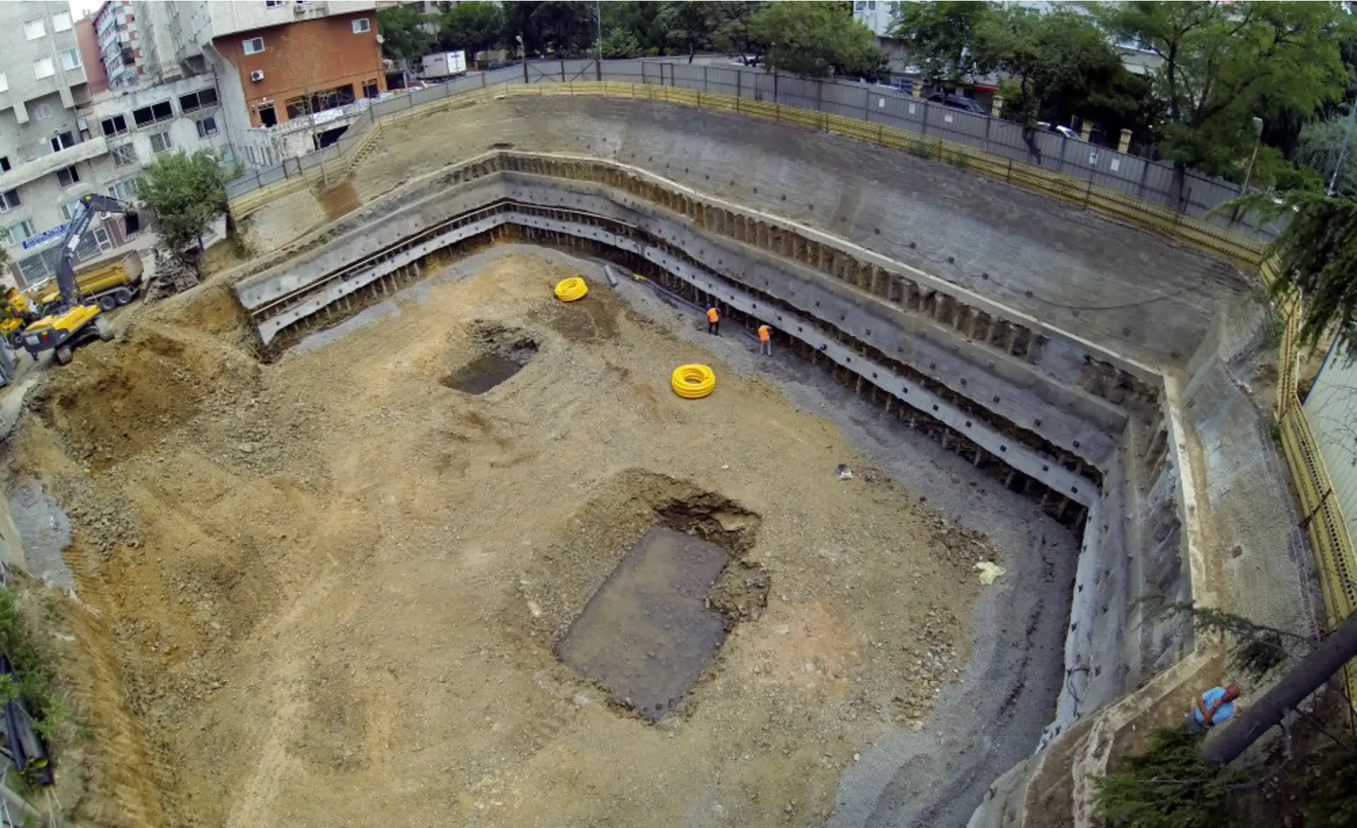 Aerial view of excavation and shoring works during the construction of NB Hospital in Acıbadem, Kadıköy